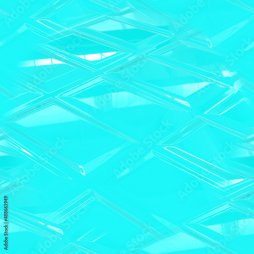 Turquoise smooth surface. Beautiful seamless turquoise background. The rectangular tile in perspective is located diagonally. Close-up. 