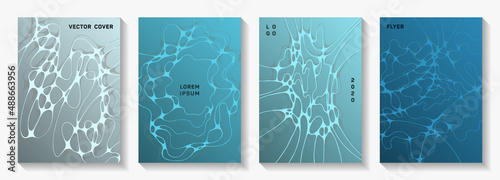 Premium dj party flyers. Intersecting curve lines geometry backdrops. Vibrant magazine vector layouts. Disco party posters and banners fluid wavy graphic design.