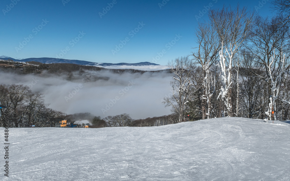 Top of the Ski Resort with Fog in the Valley
