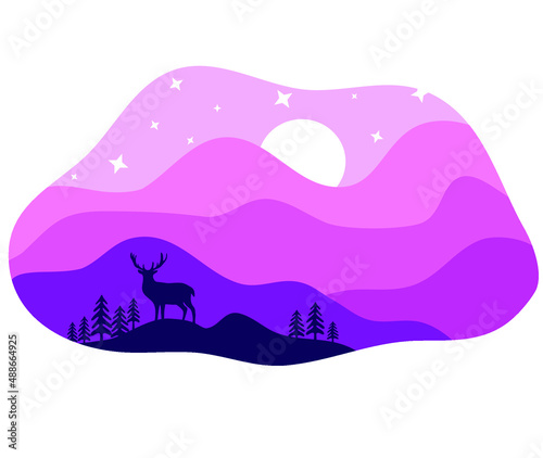 Vector colorful simple illustration: Deer in the forest, ready to print