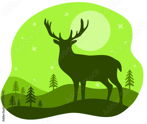 Vector colorful simple illustration: Deer in the forest, ready to print © Nana