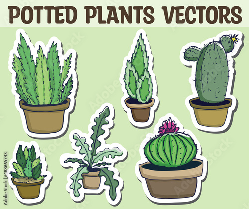 Set od Potted Plants Vectors