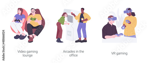 Office life entertainment isolated cartoon vector illustrations set.