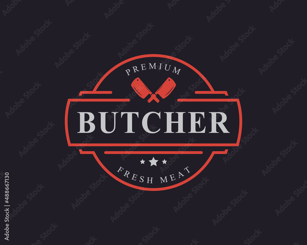 Vintage Retro Badge for Butcher Shop with Crossed Cleavers Logo Design