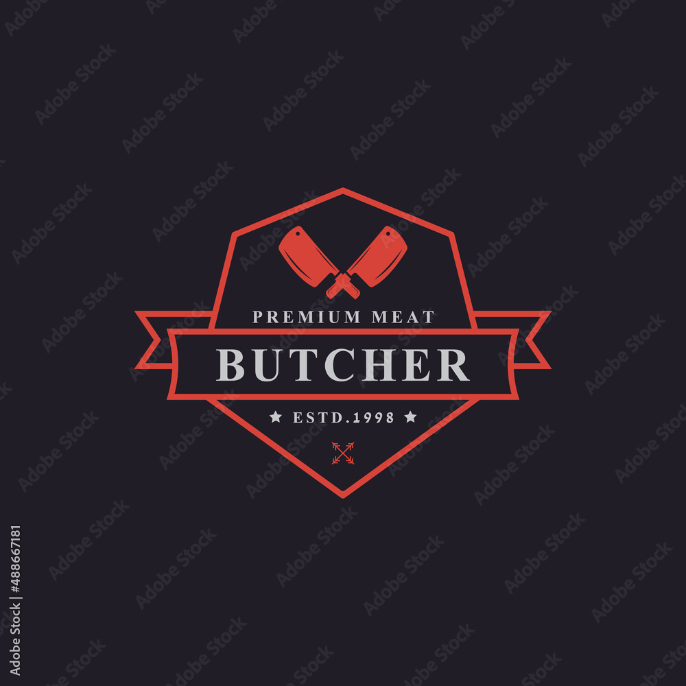 Vintage Retro Badge for Butcher Shop with Crossed Cleavers Logo Design