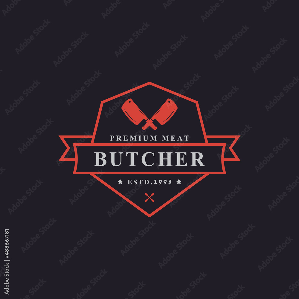 Vintage Retro Badge for Butcher Shop with Crossed Cleavers Logo Design ...