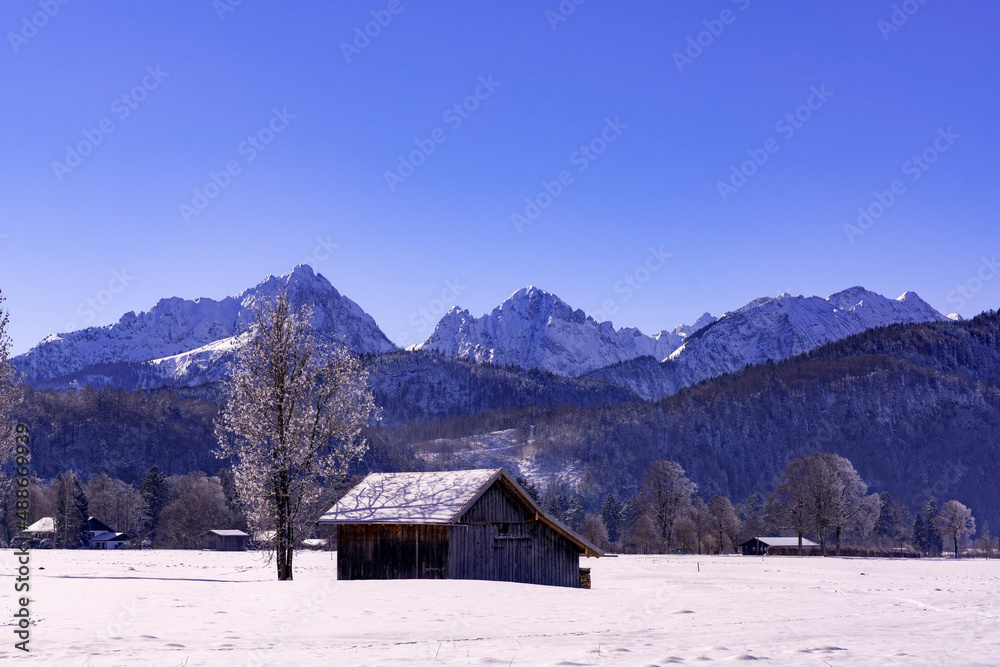 Mountain hut in winter in Bavaria