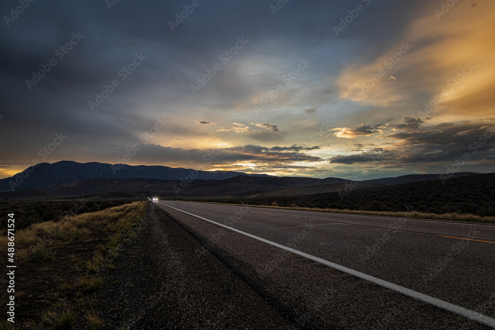 Sunset and Rainbow on the Road, Utah