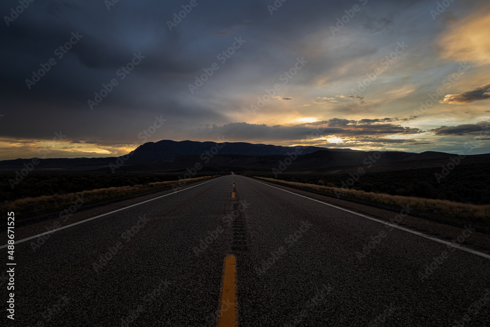 Fototapeta premium Sunset and Rainbow on the Road, Utah