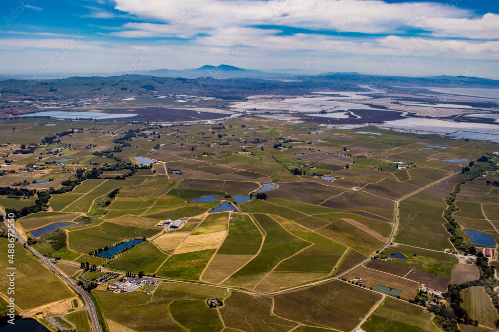 Expansive Aerial View of the Vineyards and Homes Lining the Napa and Sonoma Valleys in California, USA