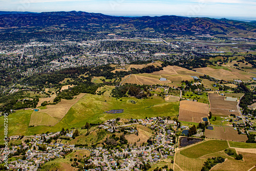 A Residential Neighborhood is Bordered by the World-Famous Vineyards and Countryside of Wine Country in Sonoma County, California, USA