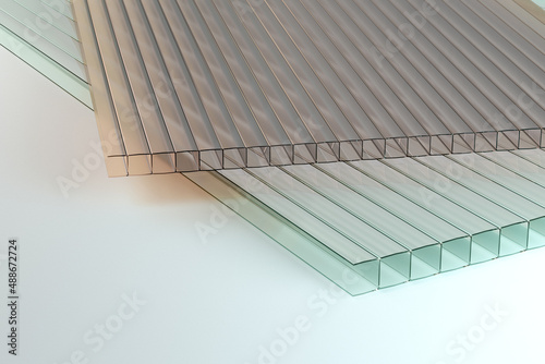 Two polycarbonate corrugated sandwich panels, 3d illustration photo