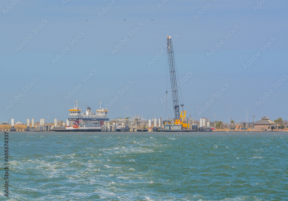 The Ferry between Galveston Island and Bolivar Peninsula on the Gulf Coast in Texas