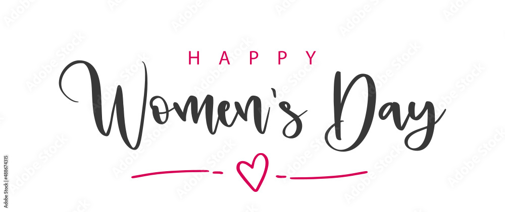 Happy Women's Day lettering with heart. Isolated. Vector illustration