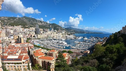PAN SHOT - The Hercules Port is a natural bay at the foot of the ancestral rock of the princes of Monaco. It is one of the few, if not the only deep-water port of the French Riviera. photo