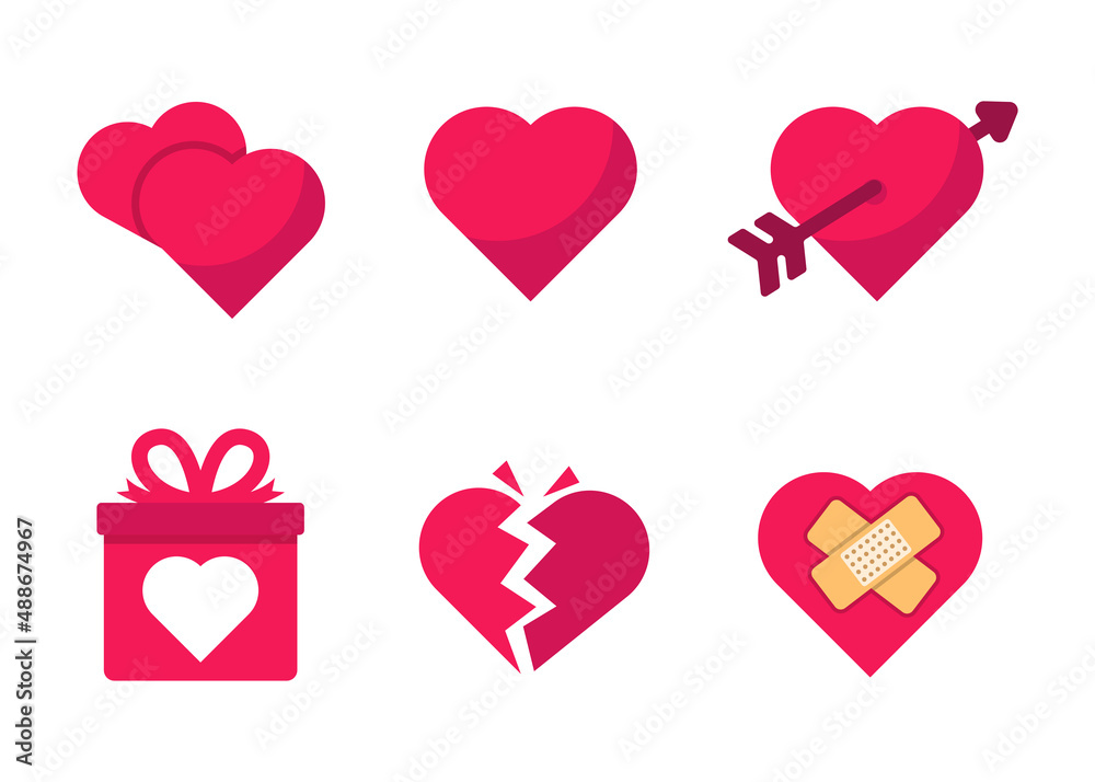 Set of love icon in flat style isolated on white background