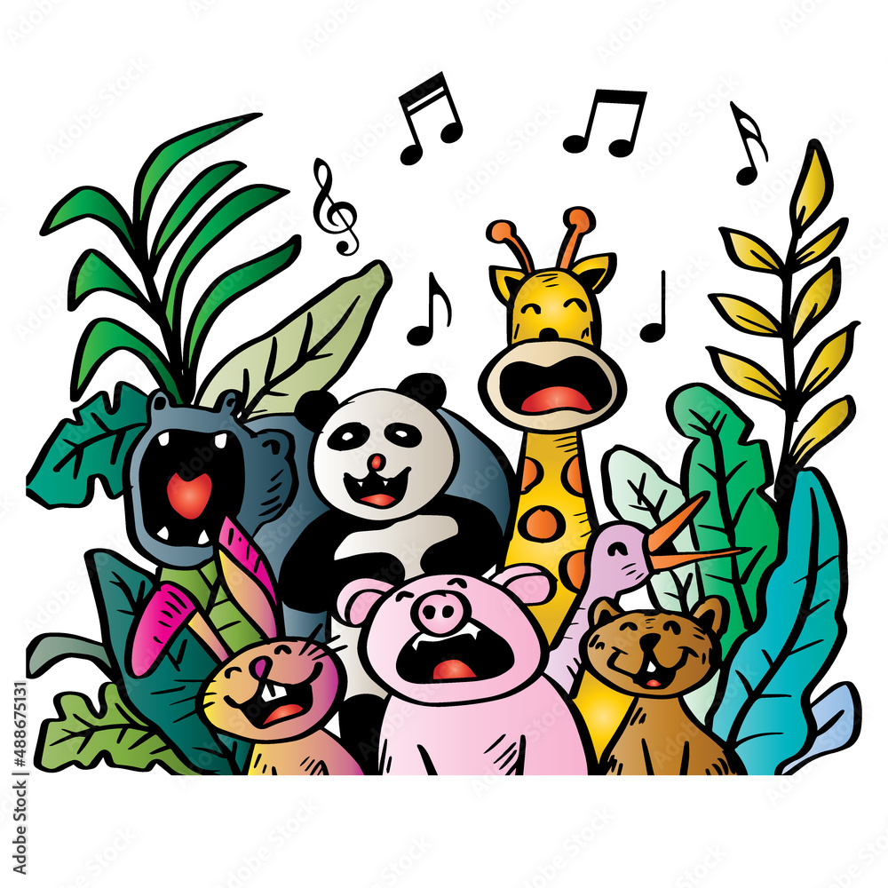 Fototapeta premium Cartoon group of animals singing