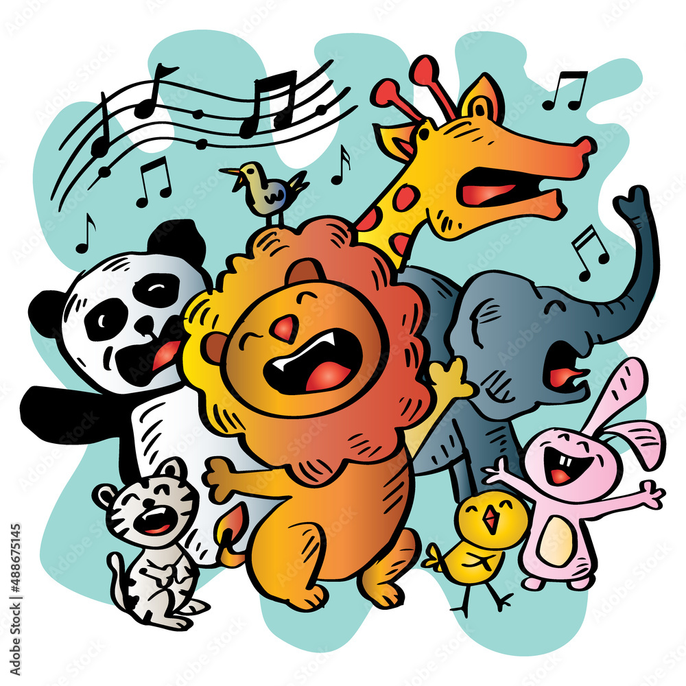 Cartoon doodle cute animals singing Stock Vector Adobe Stock