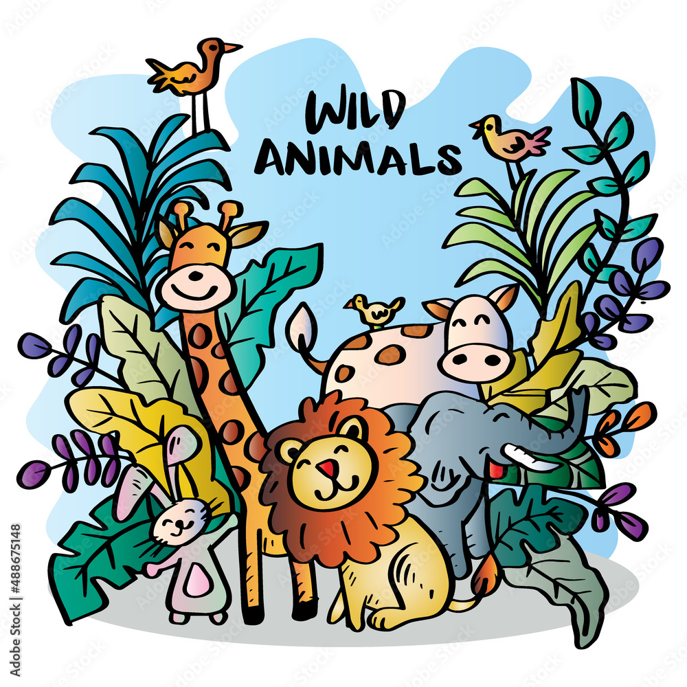Cartoon Doodle Wild African Animals Background Cartoon Doodle Wild African Animals Background