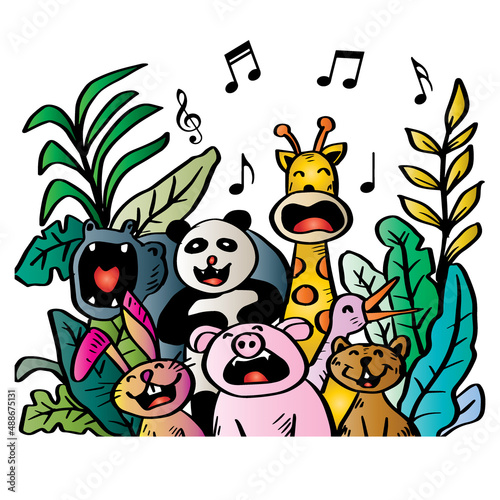 Fototapeta Naklejka Na Ścianę i Meble -  Cartoon  group of animals singing