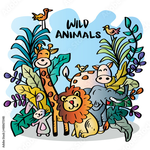 Cartoon Doodle Wild African Animals Background