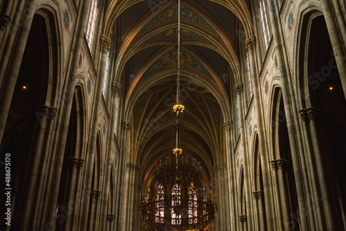 Interior Votive Church  Votivkirche  neo-Gothic style. Amazing huge pipe organ. 
