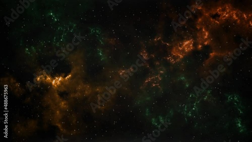 Wallpaper Mural Space Gold and Green with Stars Background 4K Loop features a view of space with gold and green nebulous clouds and twinkling stars in a loop. Torontodigital.ca