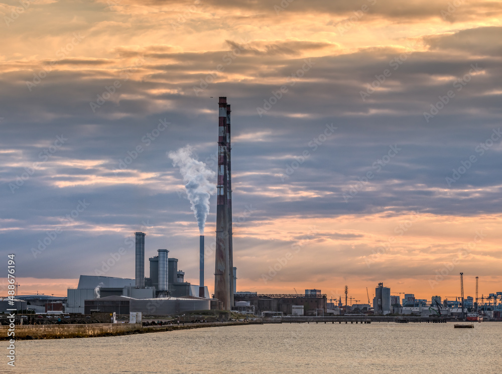 Power station tower in Dublin Harbor, capital of Ireland Power station tower in Dublin Harbor, capital of Ireland