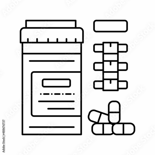 pain reliever pills scoliosis line icon vector illustration