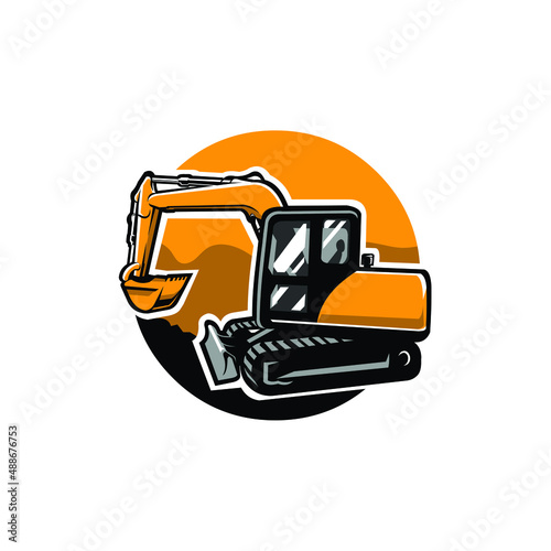 Mini small excavator land mover vector illustration logo isolated