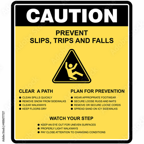 CAUTION, PREVENT SLIPS, TRIPS AND FALLS, SIGN VECTOR