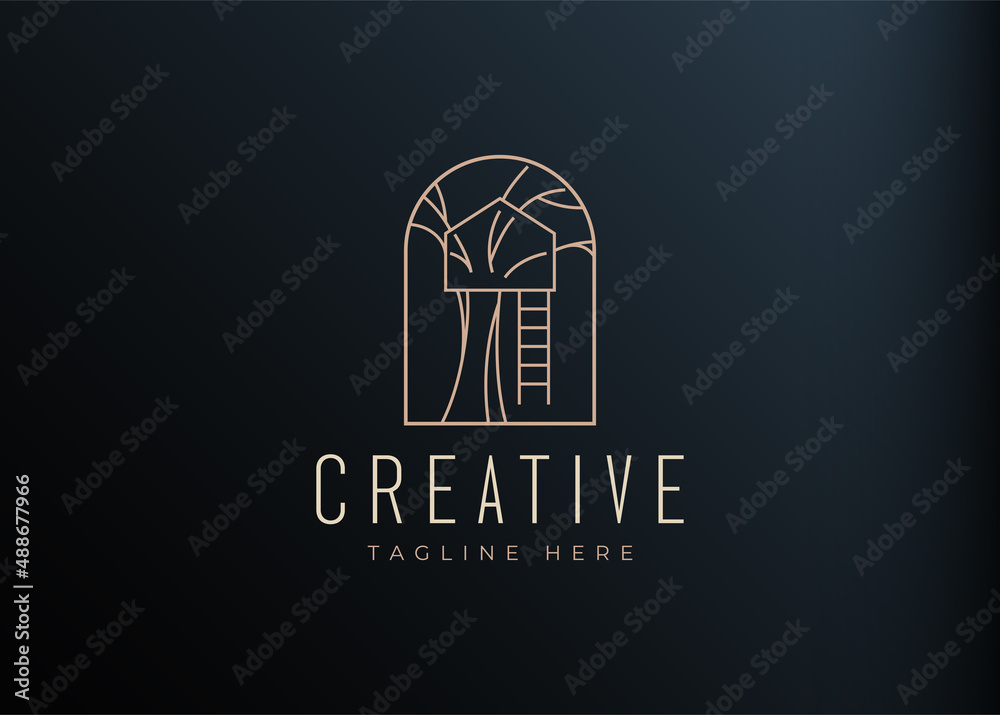 Tree House Logo Design Template. Eco House Icon Line Art Vector Tree House Logo Design Template. Eco House Icon Line Art Vector