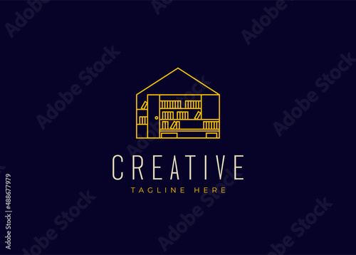 Literature House Logo Design Template. Library House Icon Line Art Vector