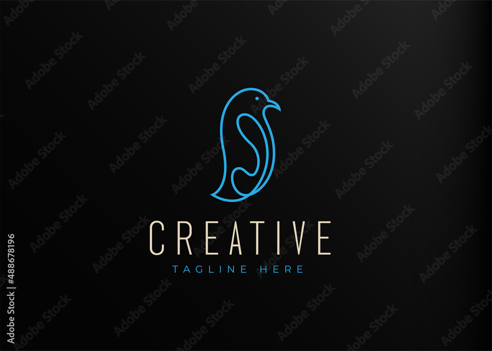 Fototapeta premium Minimalist Penguin Logo Design Template. Antarctic Bird Icon Line Art Vector