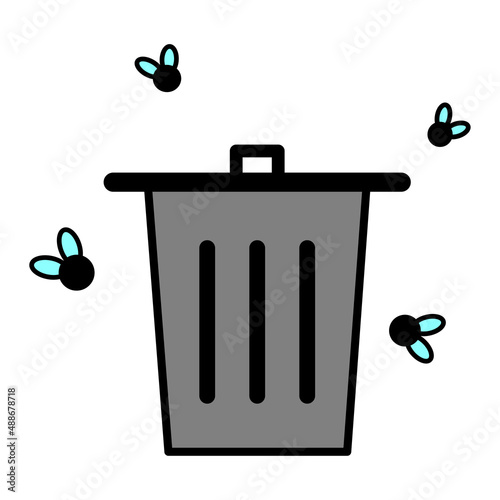 Flat icon with trash can with flies. Recycling icon. Vector illustration. stock image.
