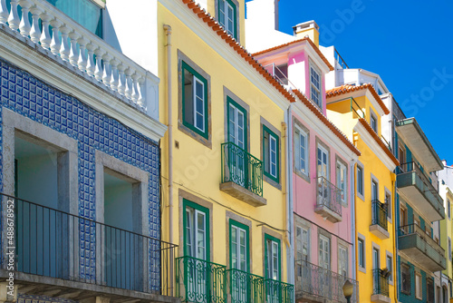 Typical Portuguese architecture and colorful buildings of Lisbon historic city center.