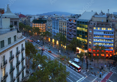 Barcelona streets in historic center at night.