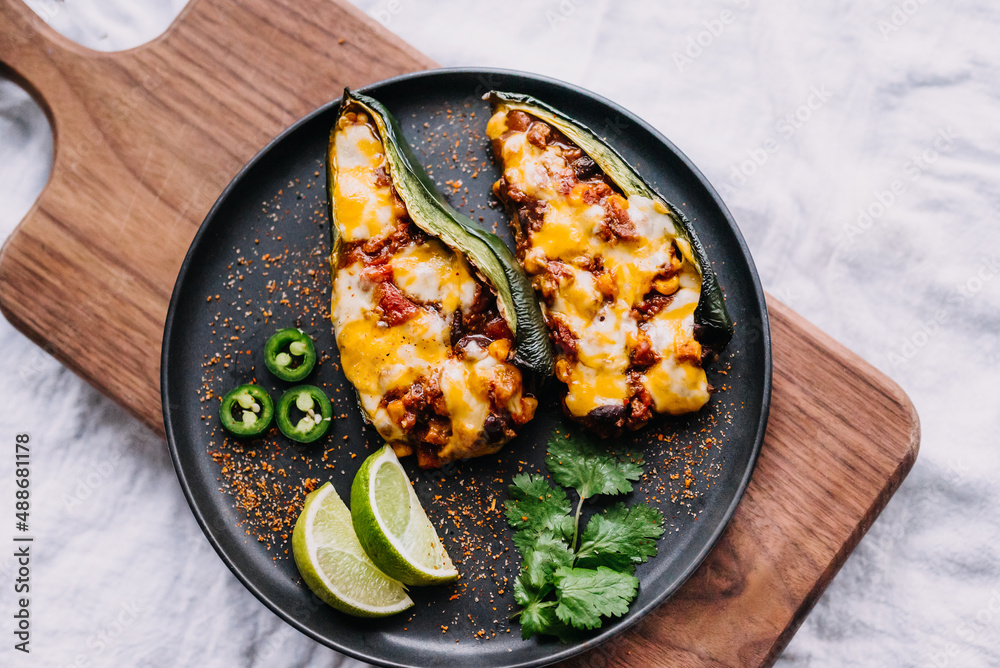 Jamie Poblano Stuffed poblano pepper on a plate Stock Photo | Adobe Stock