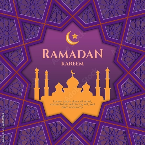 islamic border frame with Arabic pattern and yellow mosque for eid greeting