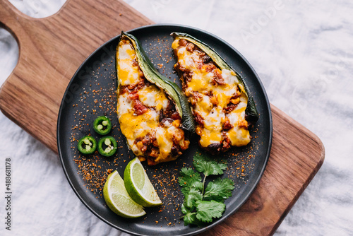 Stuffed poblano pepper on a plate