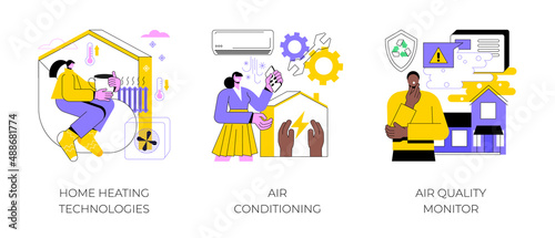 Home automation abstract concept vector illustration set. Home heating technologies, air conditioning and quality monitor, save energy, smart cooling, air filtering, thermostat abstract metaphor. © Vector Juice