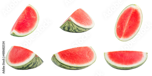 Collection of cut red juicy watermelon isolated