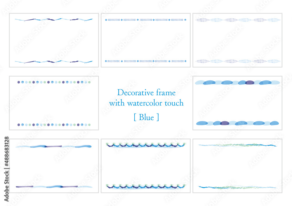Obraz premium 水彩タッチの装飾フレーム、青と水色のセット