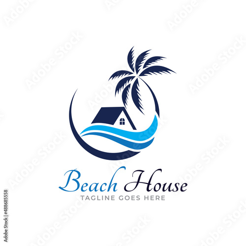 Beach house logo design template. Vector illustration