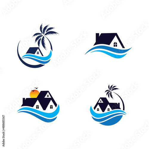 Beach house logo design template. Vector illustration
