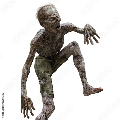 Zombie male isolated white background 3d illustration