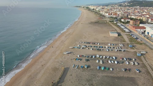 Malgrat de Mar beach in Maresme province of Barcelona Spain aerial view photo