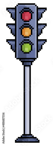 Pixel art traffic light vector icon for 8bit game on white background

