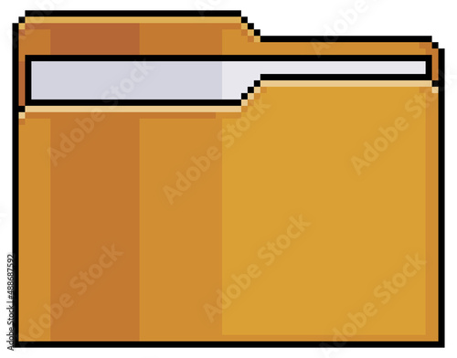 Pixel art document folder vector icon for 8bit game on white background
