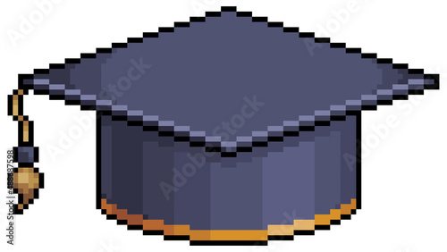 Pixel art graduation cap vector icon for 8bit game on white background
